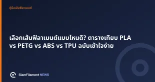 ภาพปกข้อความ: เลือกเส้นฟิลาเมนต์แบบไหนดี? ตารางเทียบ PLA vs PETG vs ABS vs TPU ฉบับเข้าใจง่าย